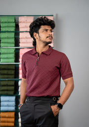 Buy Square BOX Short Sleeve Korean Zipper TShirt for Men - Maroon-T-Shirt-7 Man